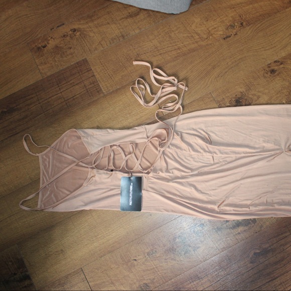 Camel slinky Lace back Midi dress - Picture 1 of 5